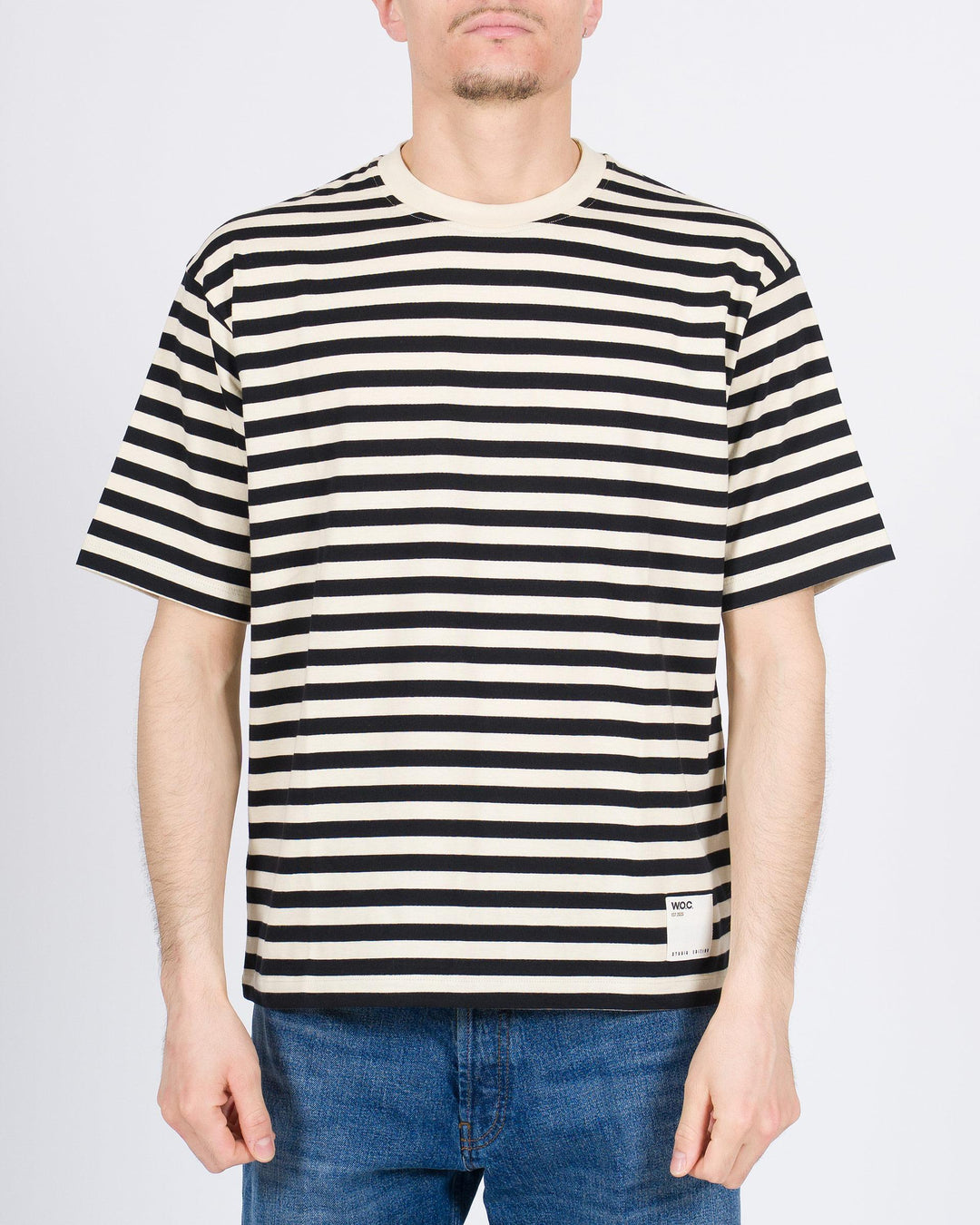 T-shirt Firenze rigata blu e beige cropped 