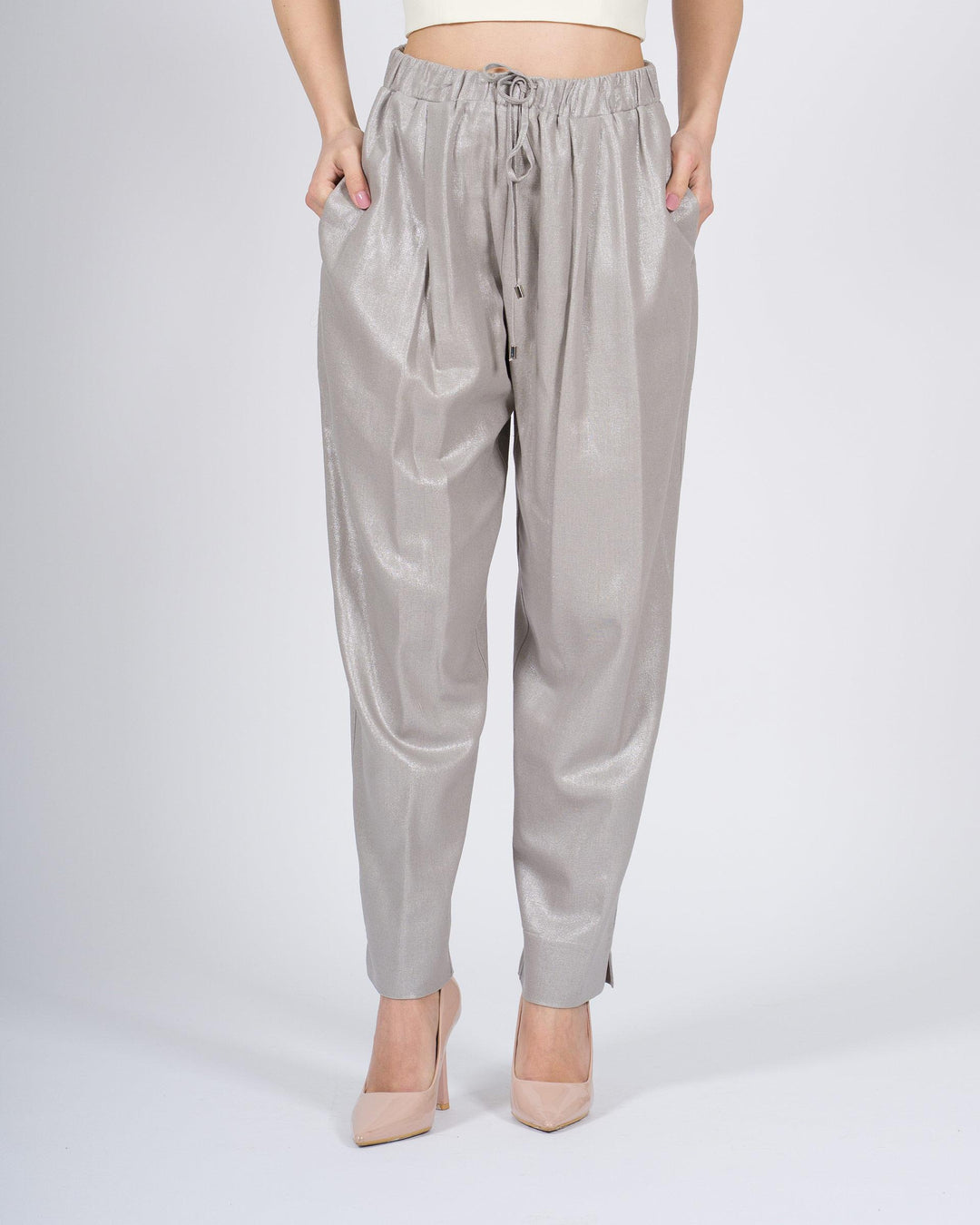 Pantaloni Access Argento con Elastico e Coulisse 