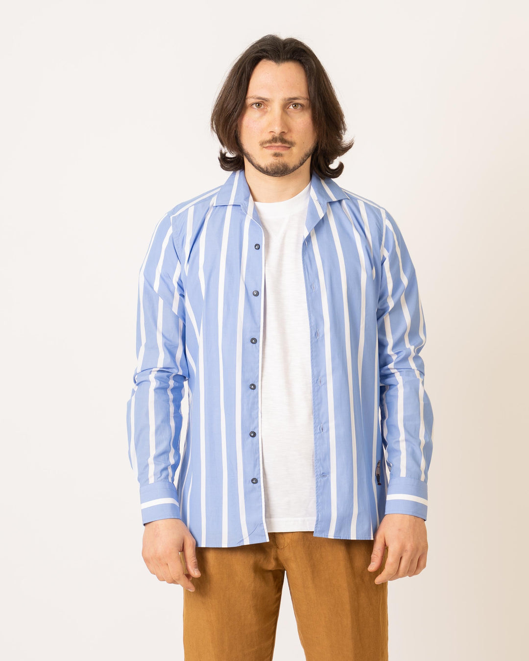 Camicia Bowling Righe Azzurra 