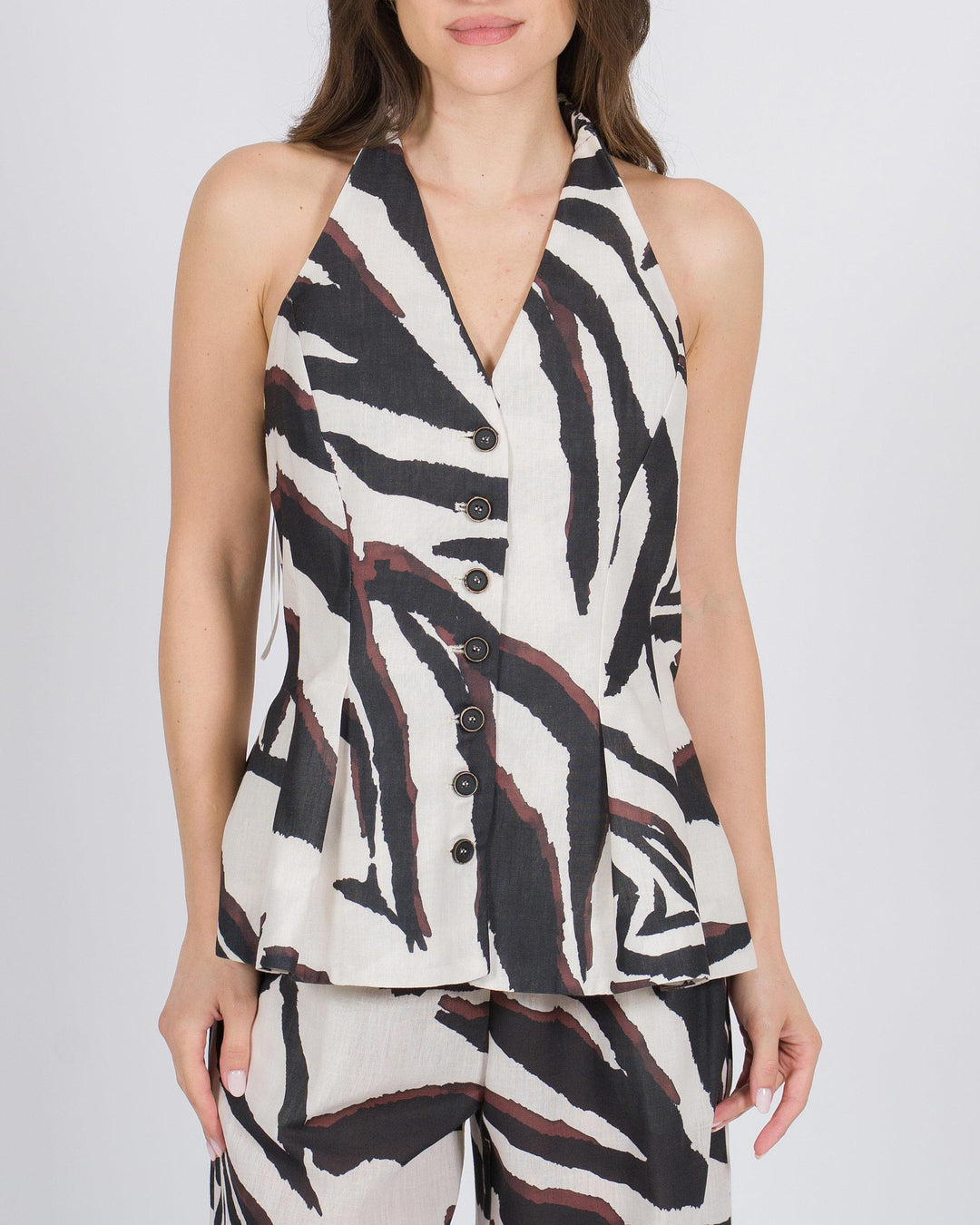 Top gilet peplum stampato animalier nero 