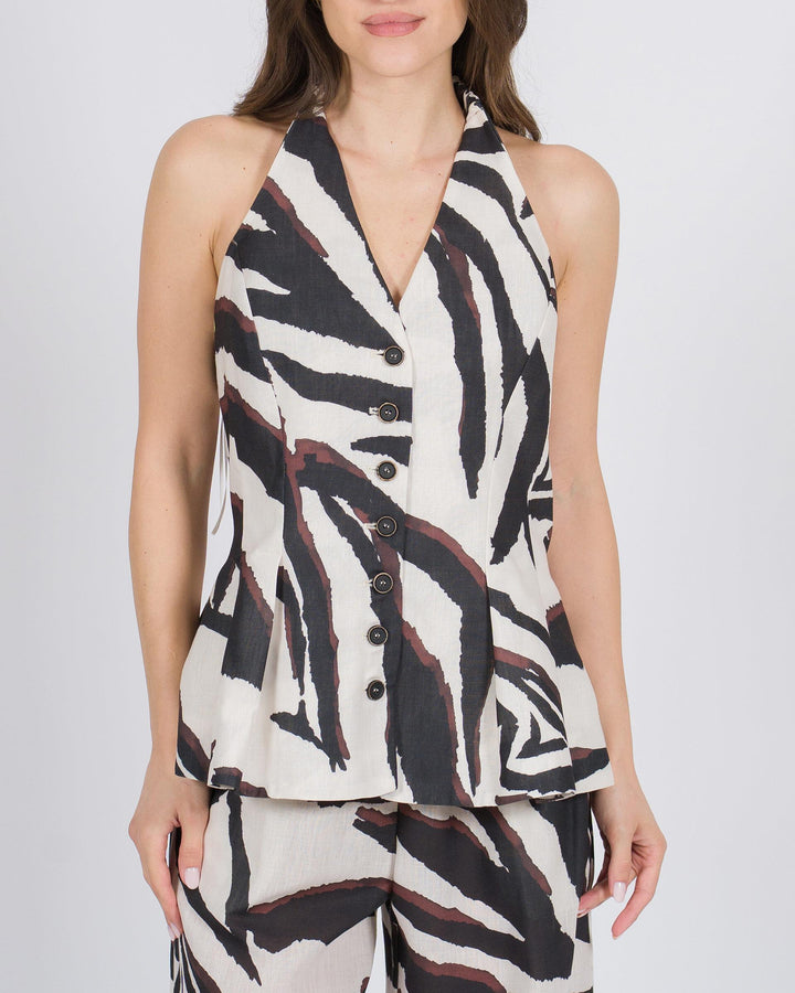 Top gilet peplum stampato animalier nero 