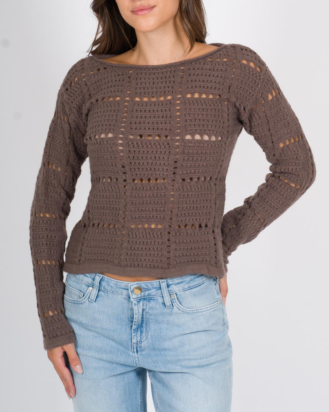 Maglia cropped traforata cacao 