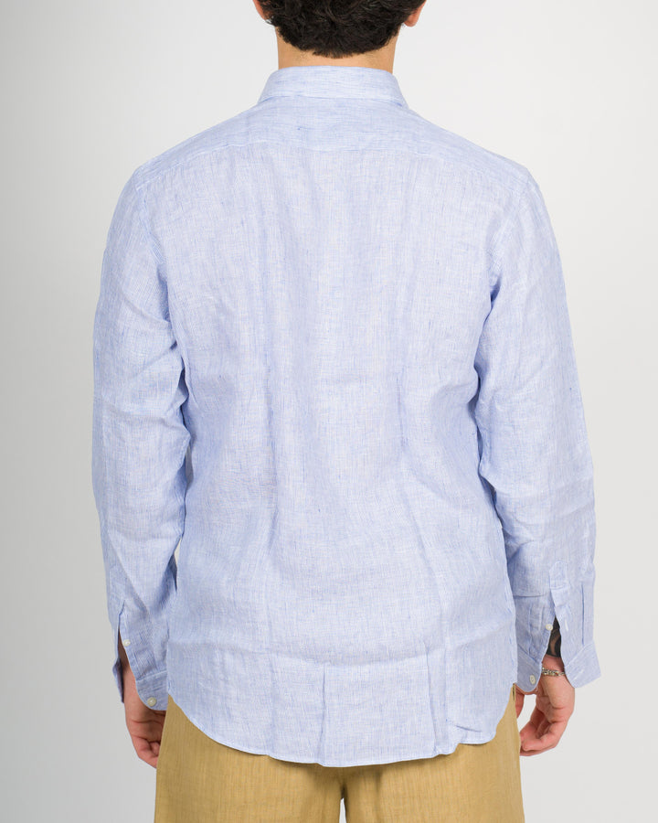 Camicia mille righe lino celeste 