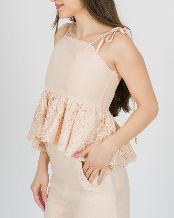 Top rosa Amosa in lino con bretelline 