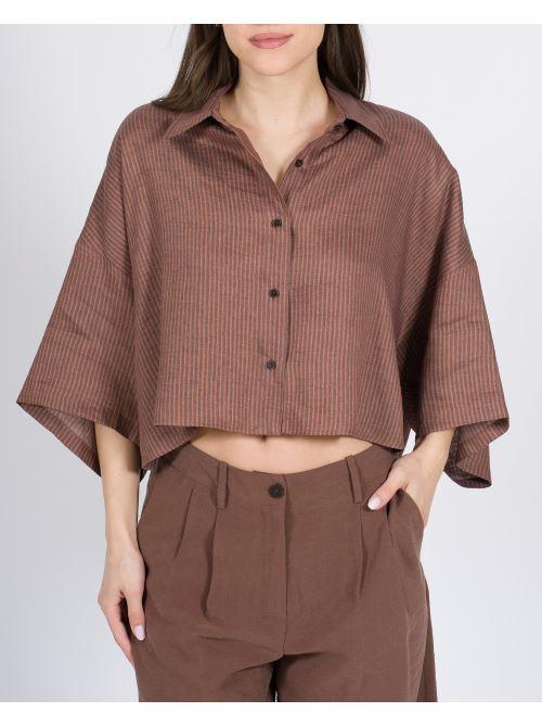 Camicia ALYSI Cotone Righe Scatolata maroone 