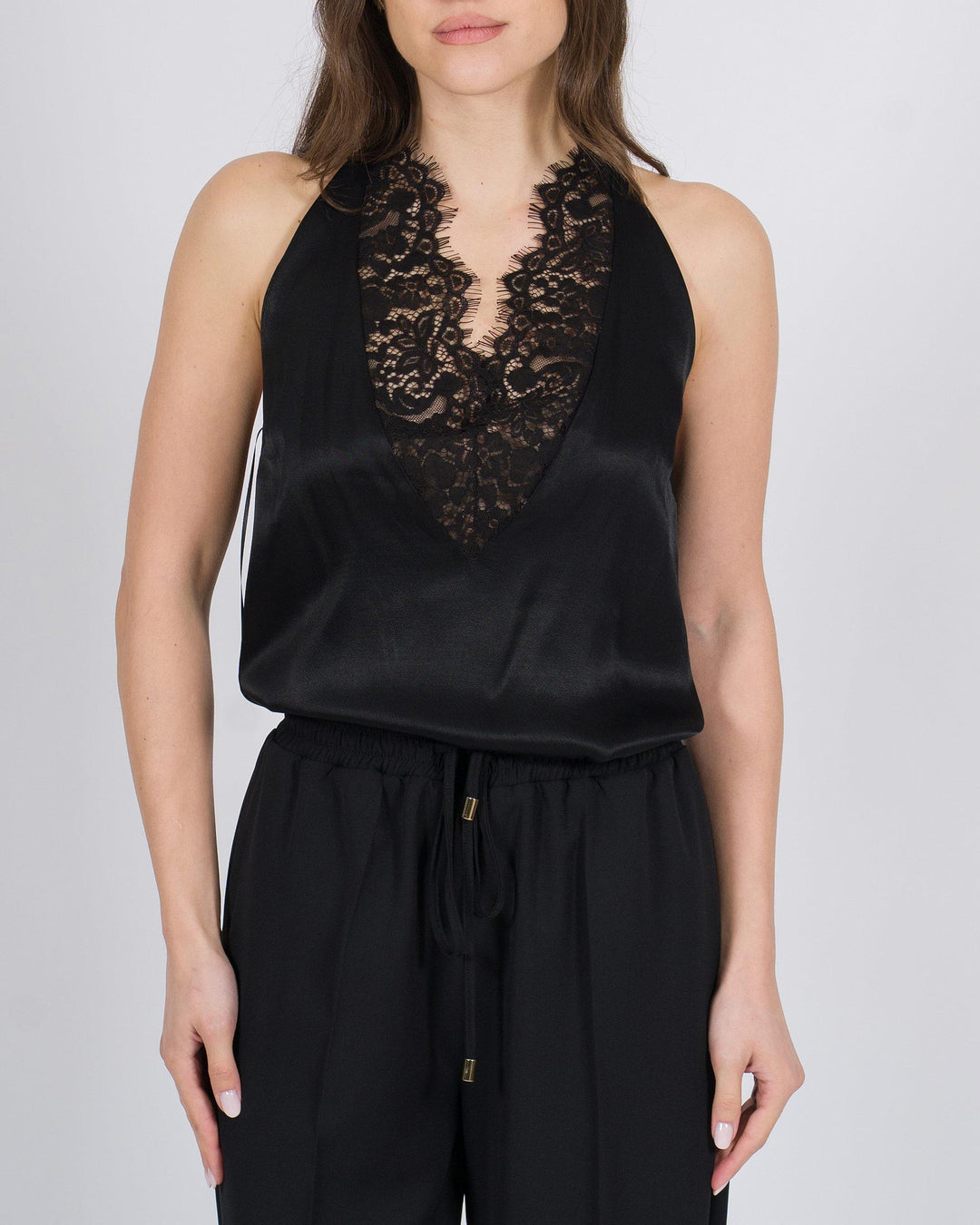 Halter top con pizzo nero 