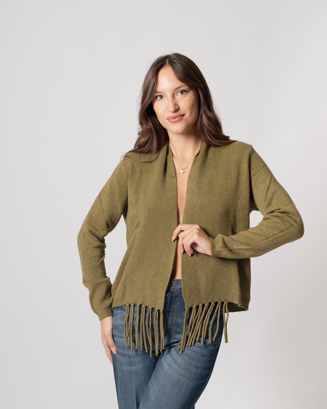cardigan frange verde oliva 