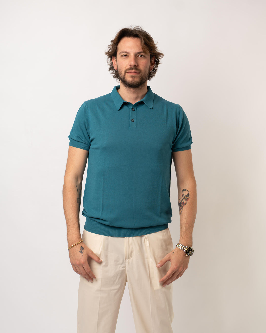 Polo Tre bottoni Petrolio 