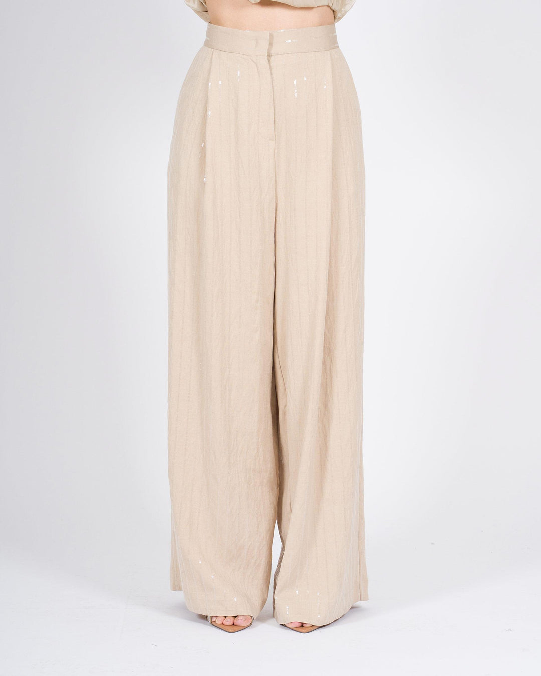 Pantaloni MEIMEJ  Palazzo Lino con Paillettes beige 
