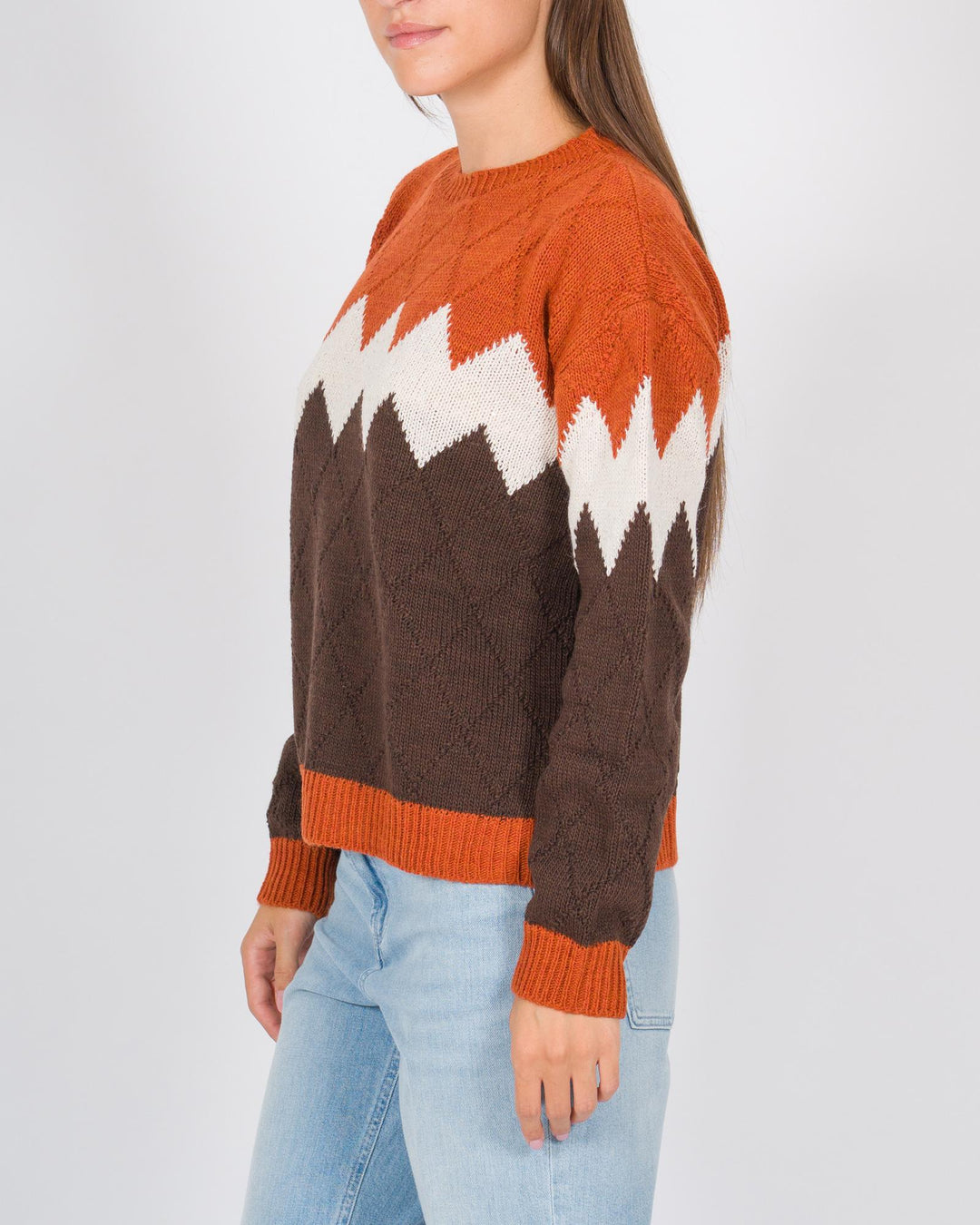 Pullover rombi tre colori coccio 