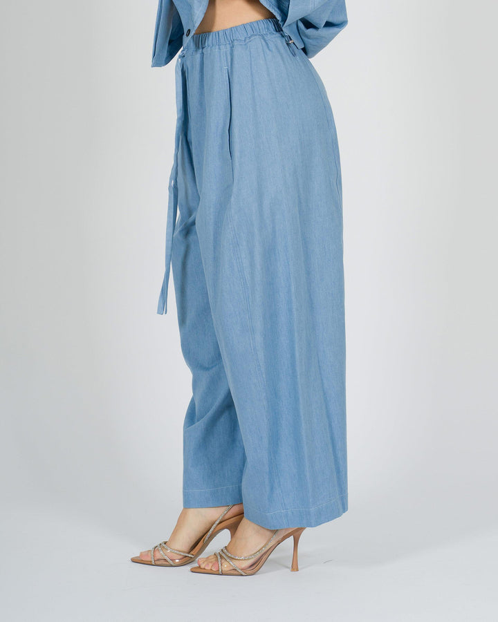 Pantaloni Meimeij azzurri effetto denim 