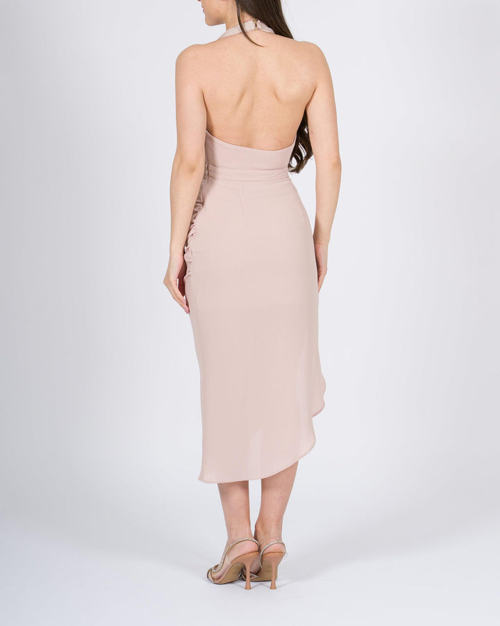 Abito beige  Silence con Drappeggio Asimmetrico 