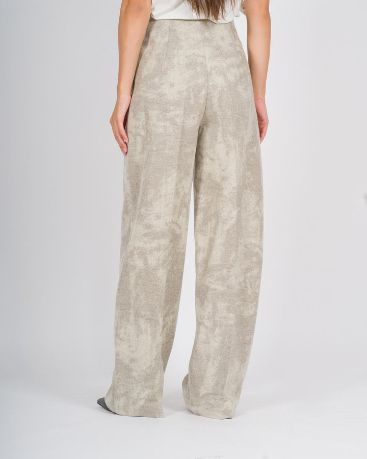 Pantalone Palazzo in Lana Effetto Marmorizzato beige 