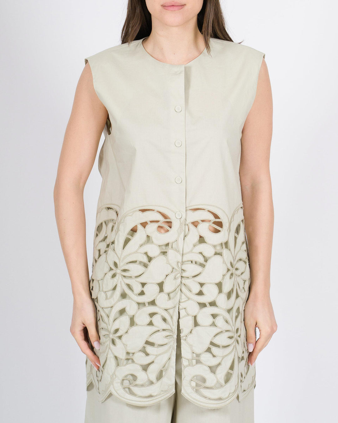 Camicia MEIMEJ  Smanicata con Richiami Laserati salvia 