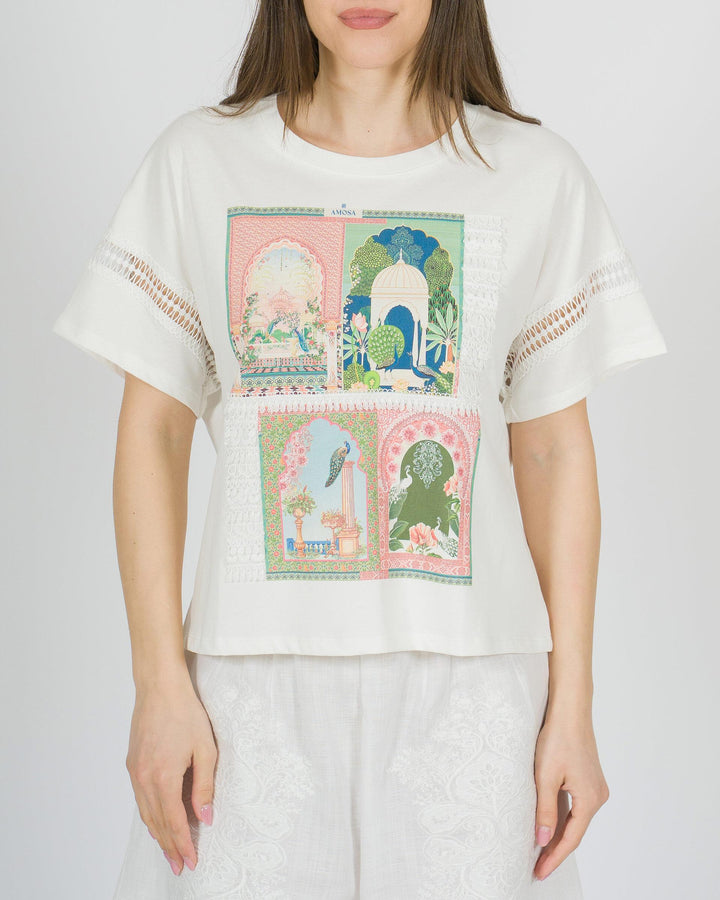 T-shirt bianca Amosa in viscosa con stampa 