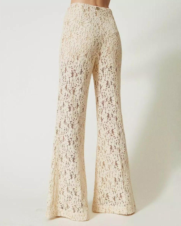 Pantaloni pizzo macramè panna<BR/> 