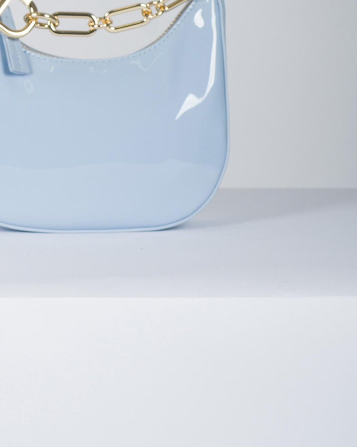 Borsa tracolla con catena azzurra 