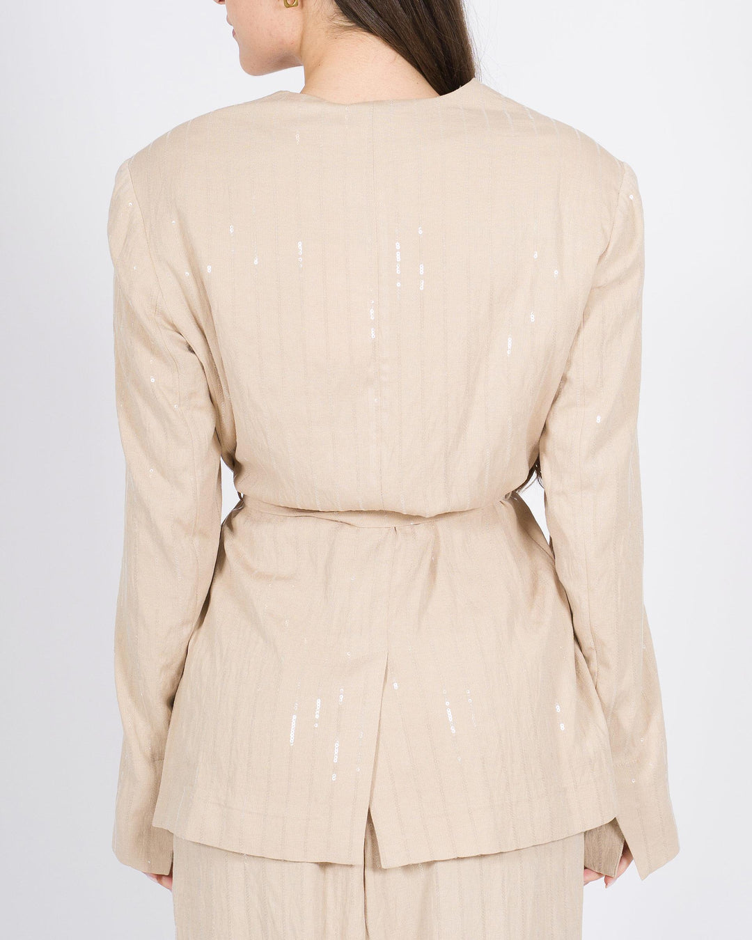 Giacca MEIMEJ  Lino con Fusciacca e Micro Paillettes beige 