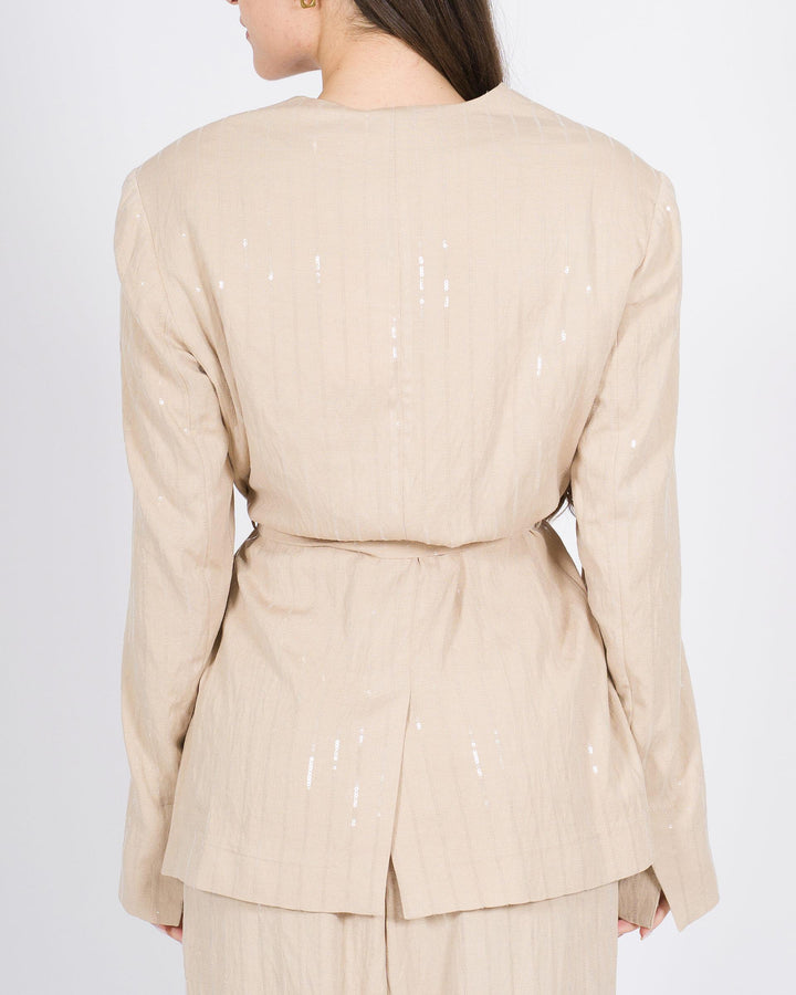 Giacca MEIMEJ  Lino con Fusciacca e Micro Paillettes beige 