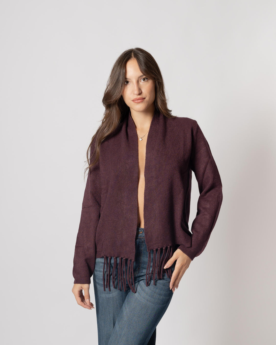 cardigan frange prugna 
