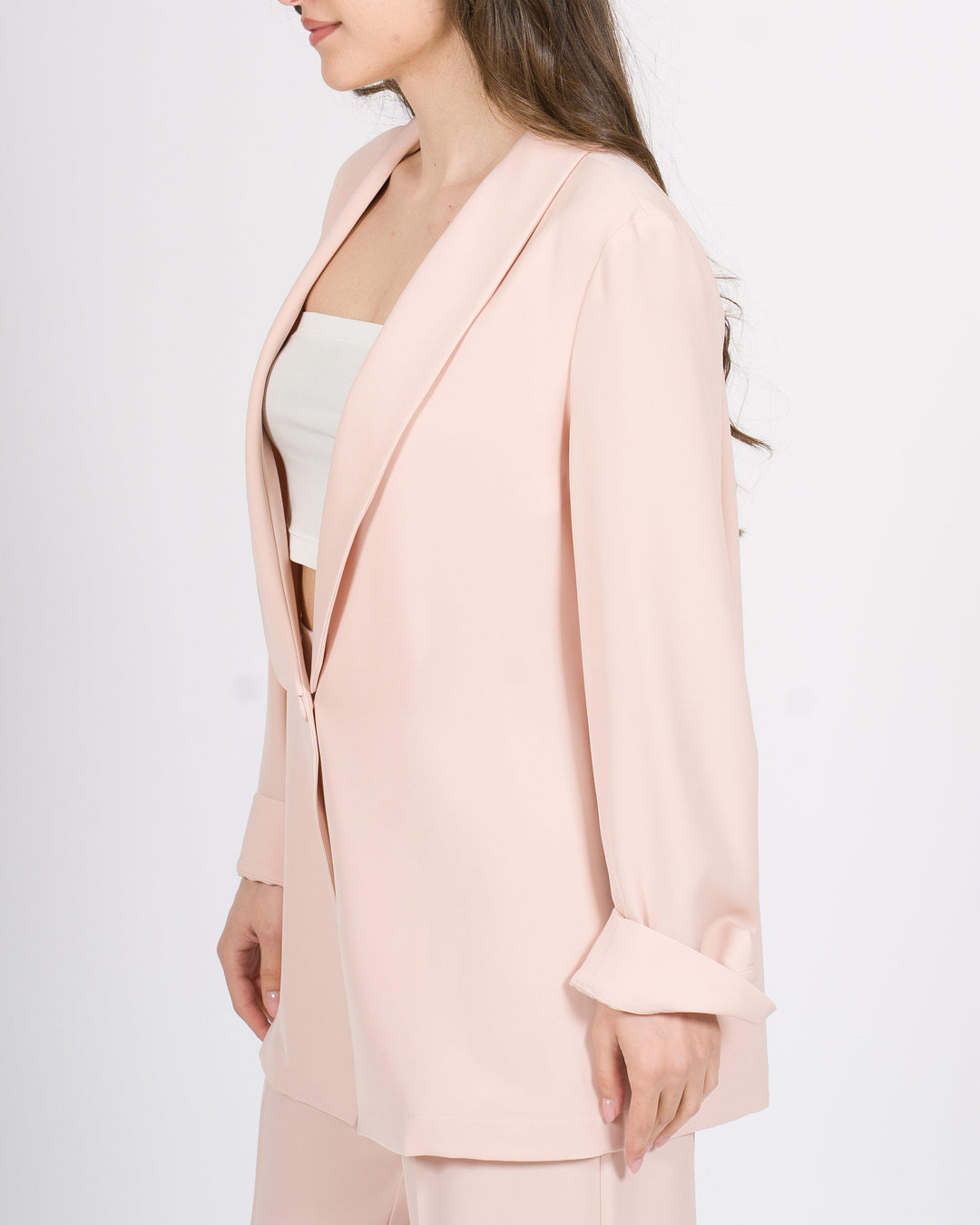 Giacca Silence rosa monobottone con collo sciallato 