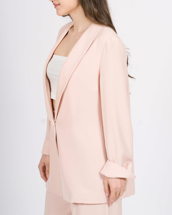 Giacca Silence rosa monobottone con collo sciallato 