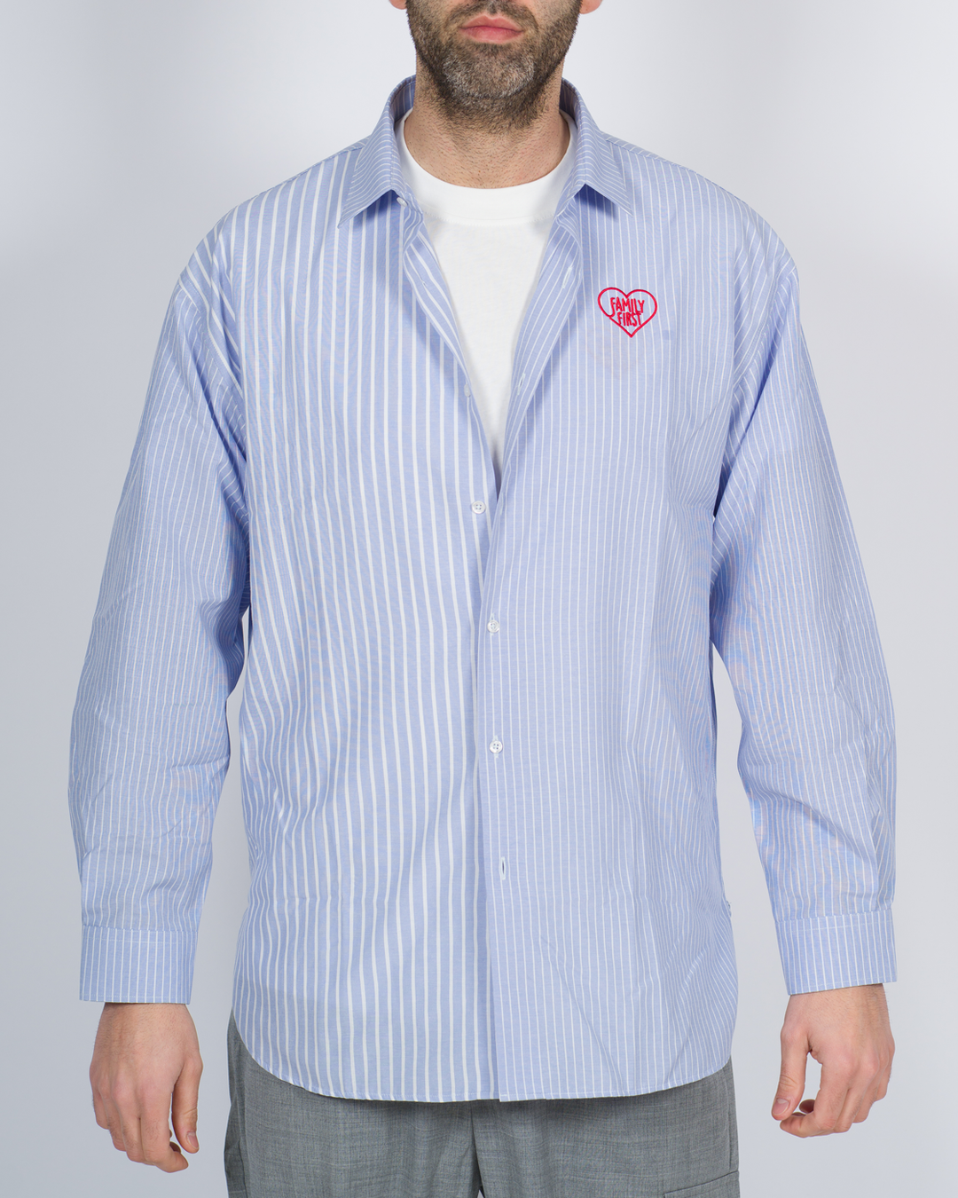 Camicia rigata over azzurra 