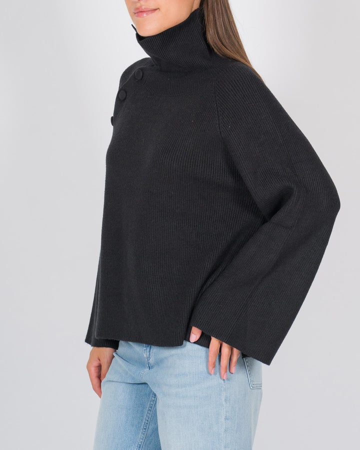 Maglia lupetto svasata con bottoni nera 