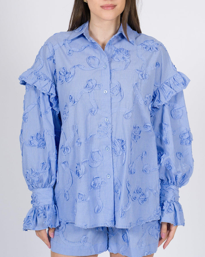 Camicia Azzurra a Righe Silence in Cotone con Ricamo 