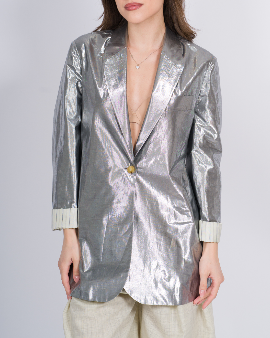 BLAZER PLACCATO MONOPETTO SILVER 