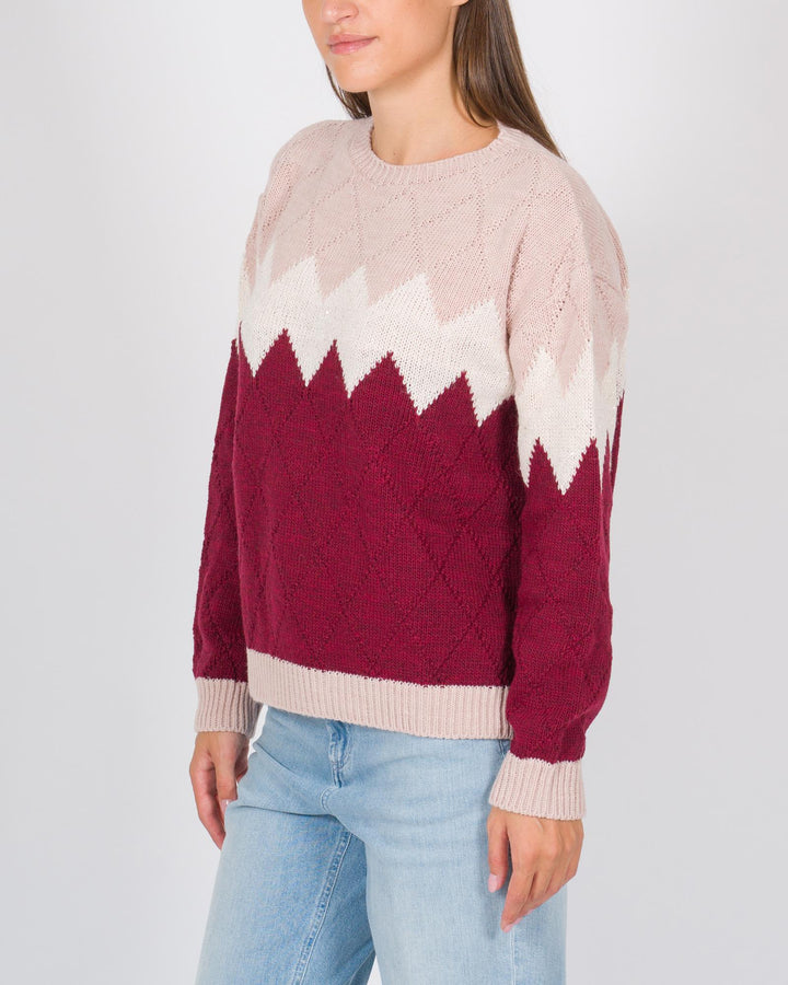 Pullover rombi tre colori rosa 