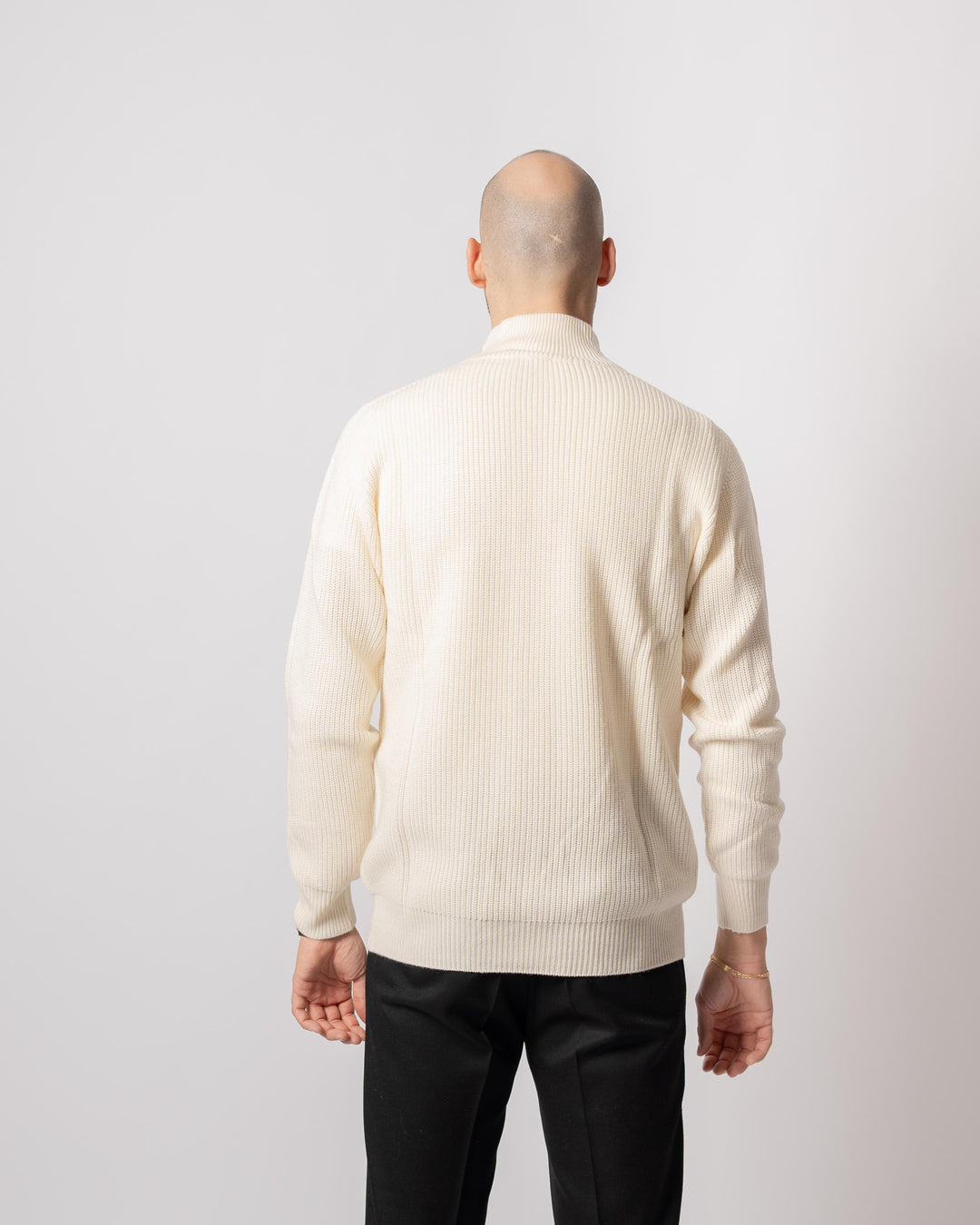 Maglia coste Full zip Panna 