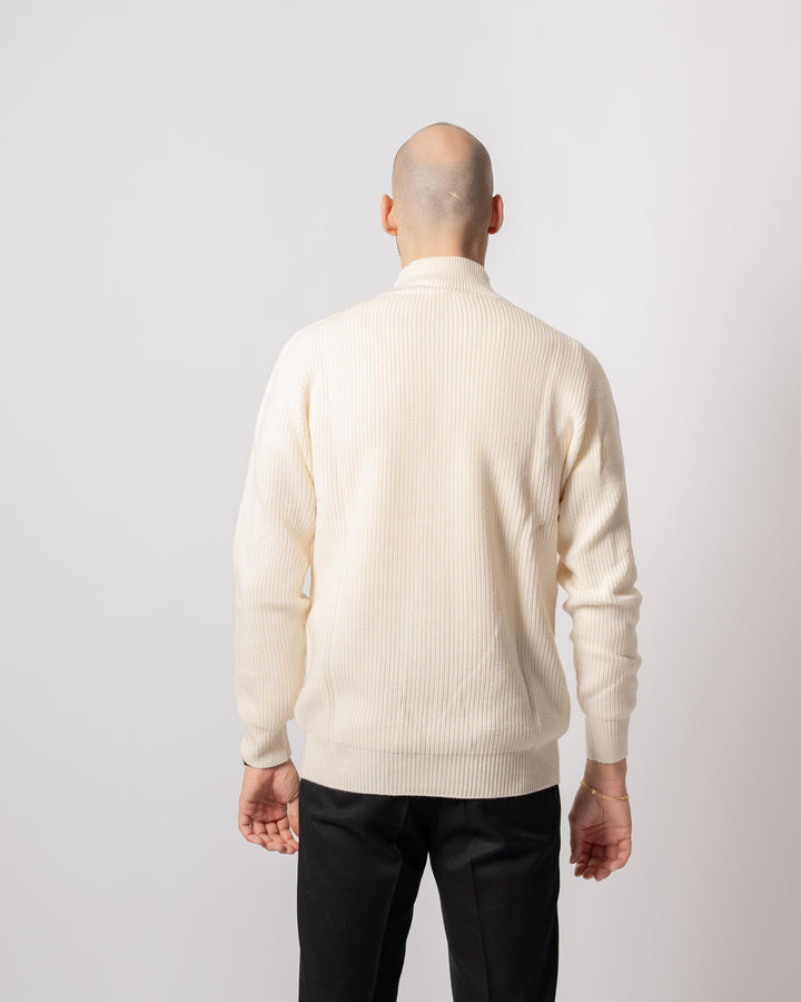Maglia coste Full zip Panna 