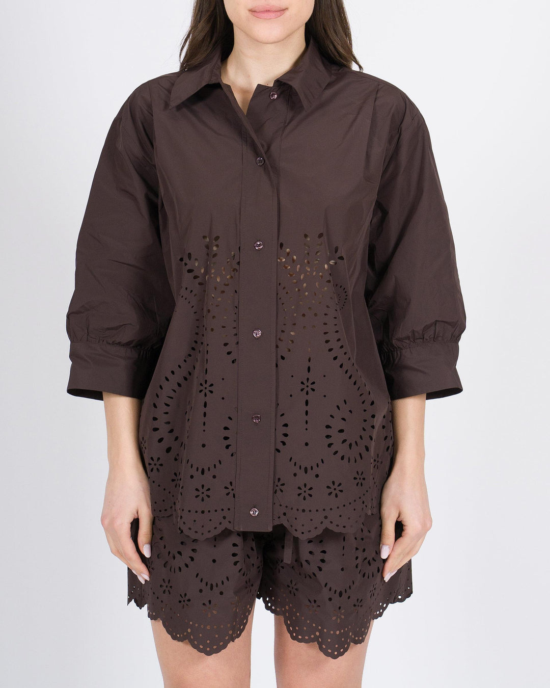 Camicia MEIMEJ  Cioccolato in Taffetà Sangallo Laserato marrone 