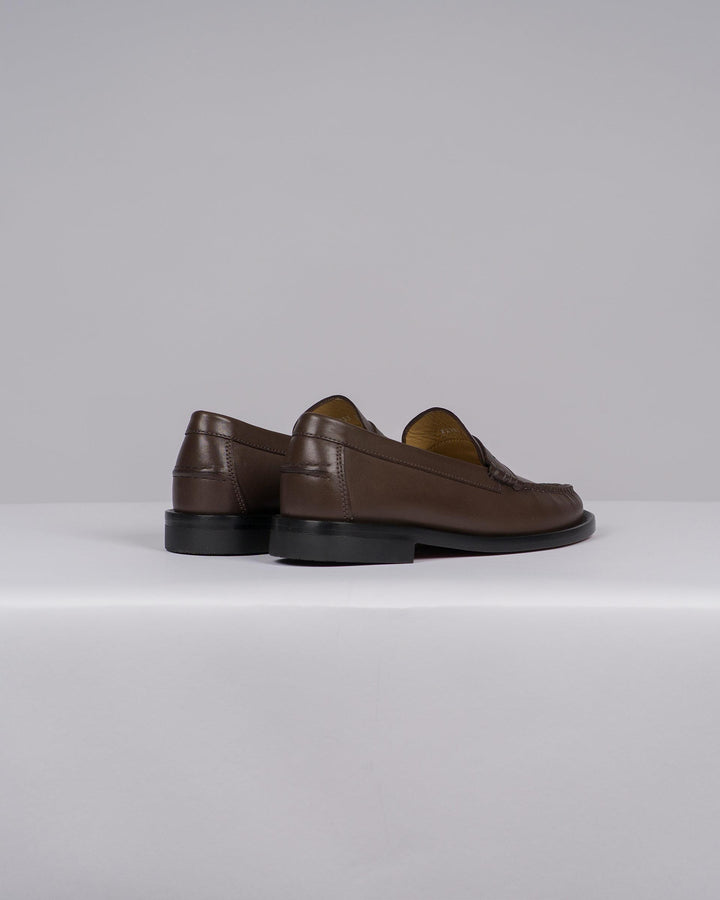 Mocassino Donna in Pelle Testa di Moro con Suola in Cuoio 