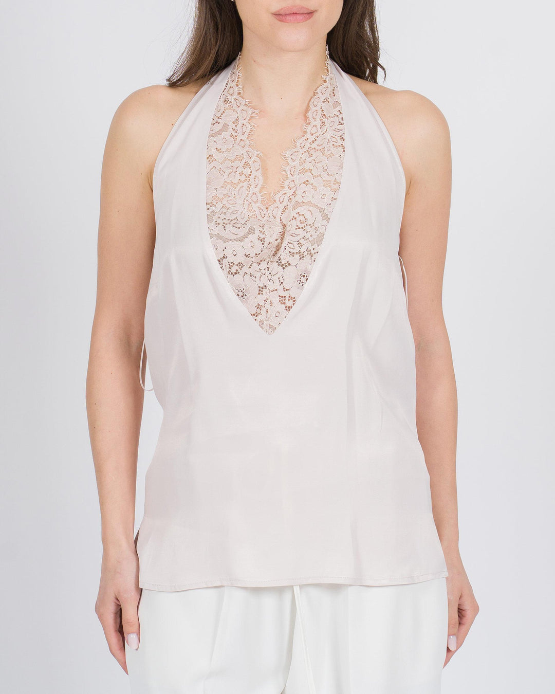 Halter top con pizzo cipria 