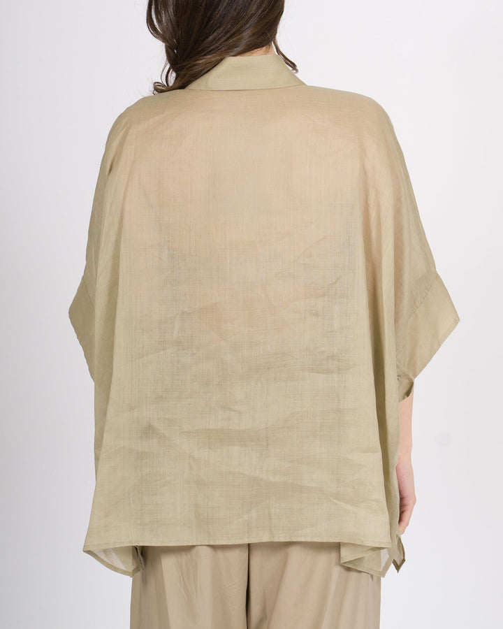 Camicia Over in Lino Meimeij beige con Tasconi Frontali 