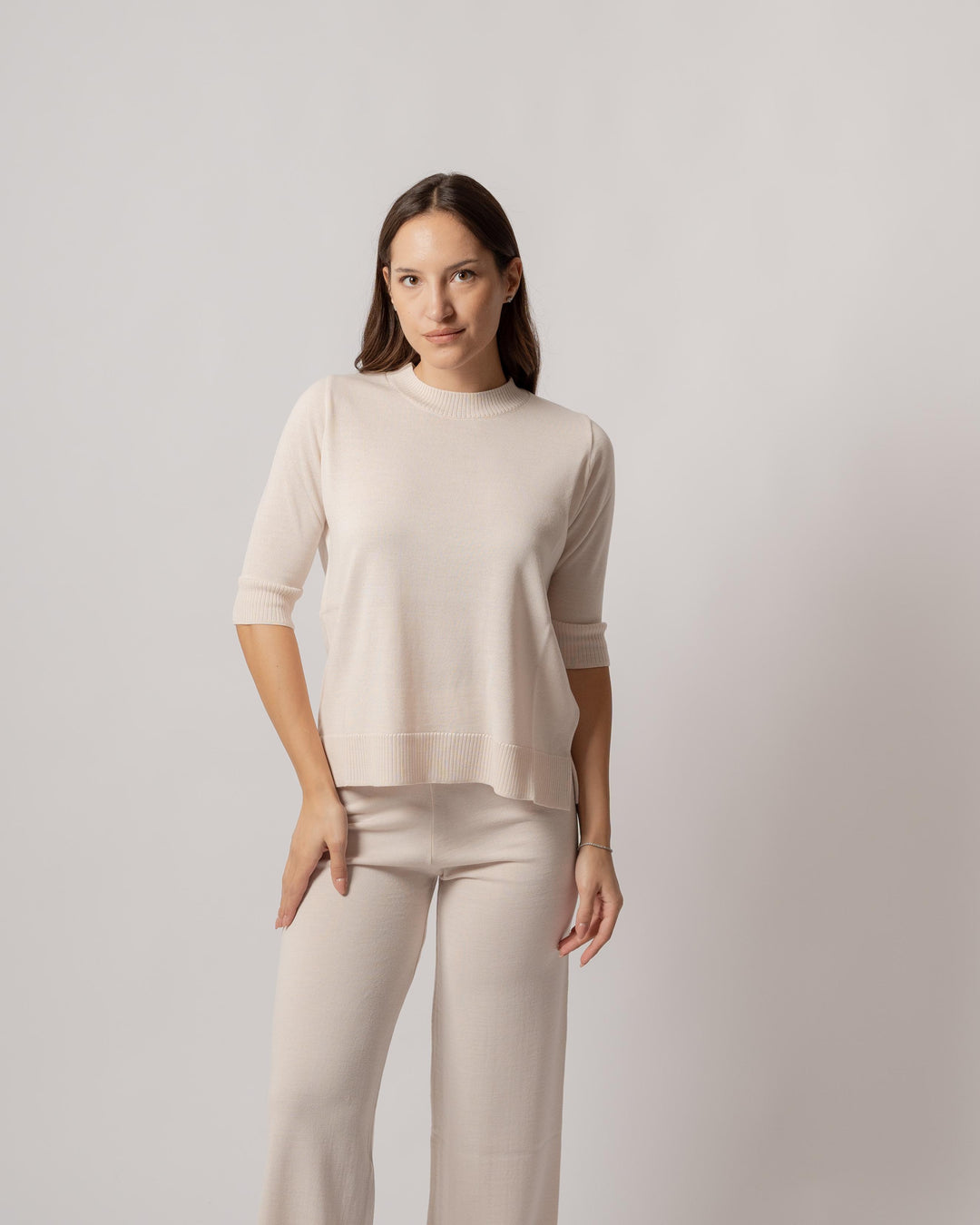 Maglia trequarti panna 