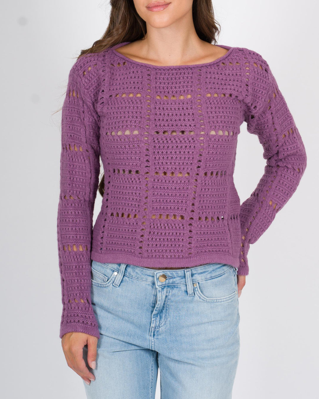 Maglia cropped traforata melanzana 