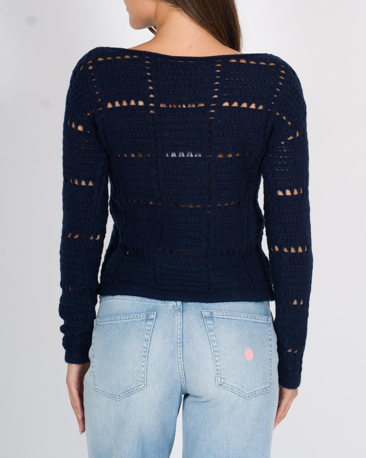 Maglia cropped traforata blu 
