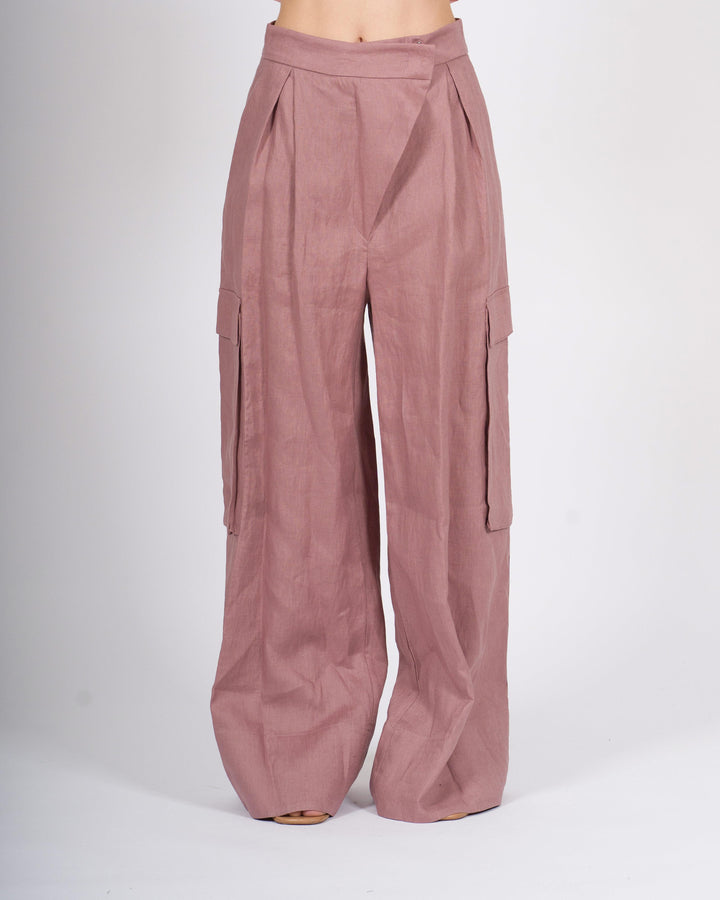 Pantalone cargo Silence in Lino Rosa 