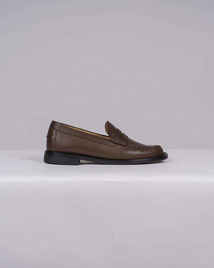 Mocassino Donna in Pelle Testa di Moro con Suola in Cuoio 
