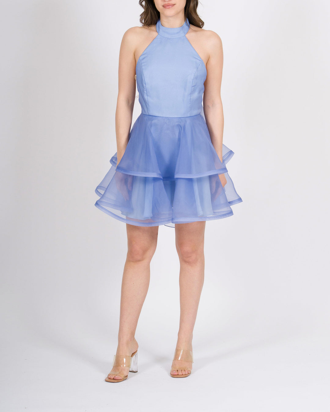 Abito silence azzurro con balze in organza 