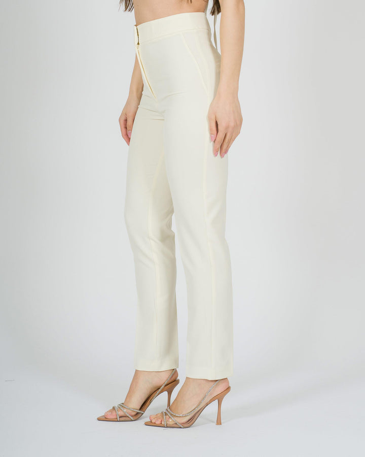 Pantalone ventre piatto a stiletto panna 
