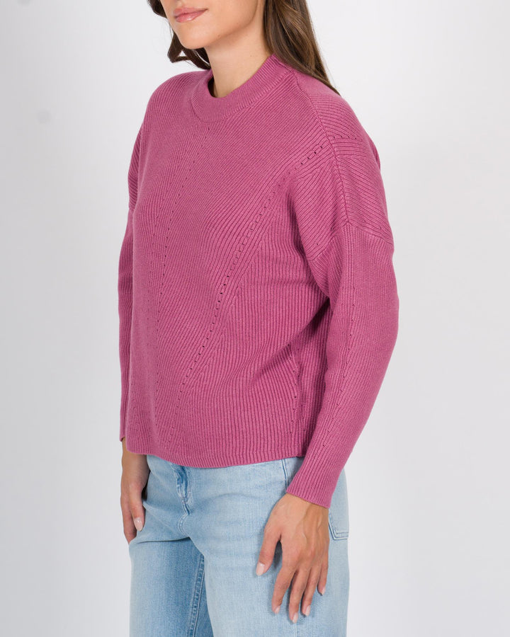 Maglia girocollo a costine rosa 