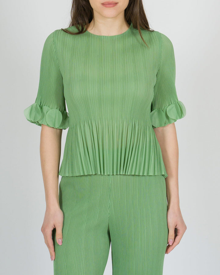 Maglia Amosa verde in plissé con maniche a campana 