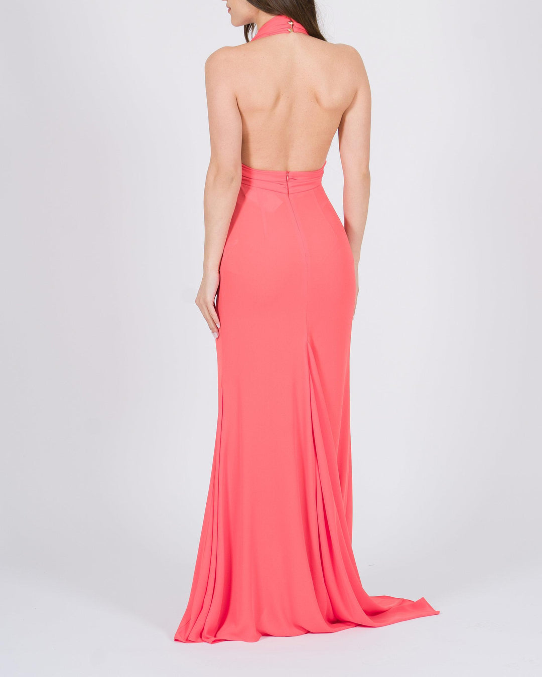 Abito lungo fucsia con scollo 