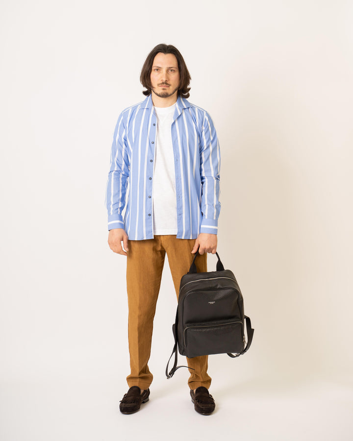 Camicia Bowling Righe Azzurra 