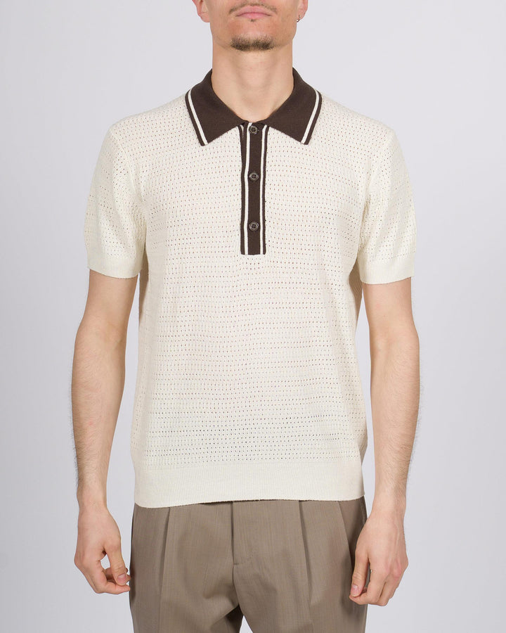 Polo uomo con tre bottoni in crochet panna 
