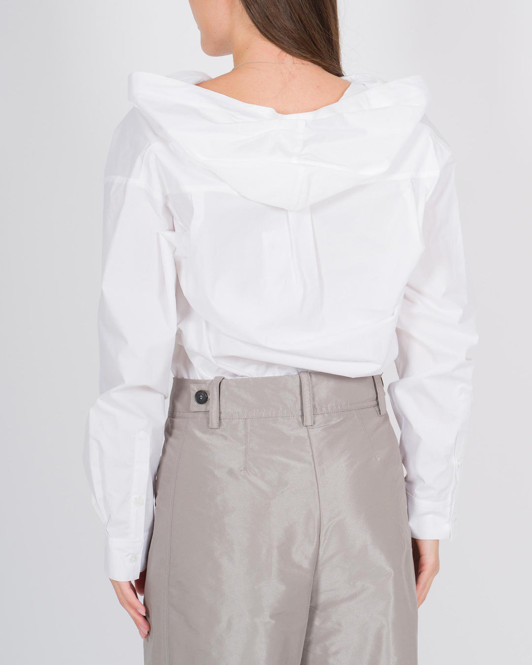 Camicia in popeline di cotone con cappuccio bianca 